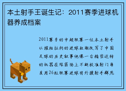 本土射手王诞生记：2011赛季进球机器养成档案